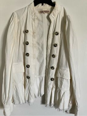 Free People Cream Ruffled Button-Front Jacket